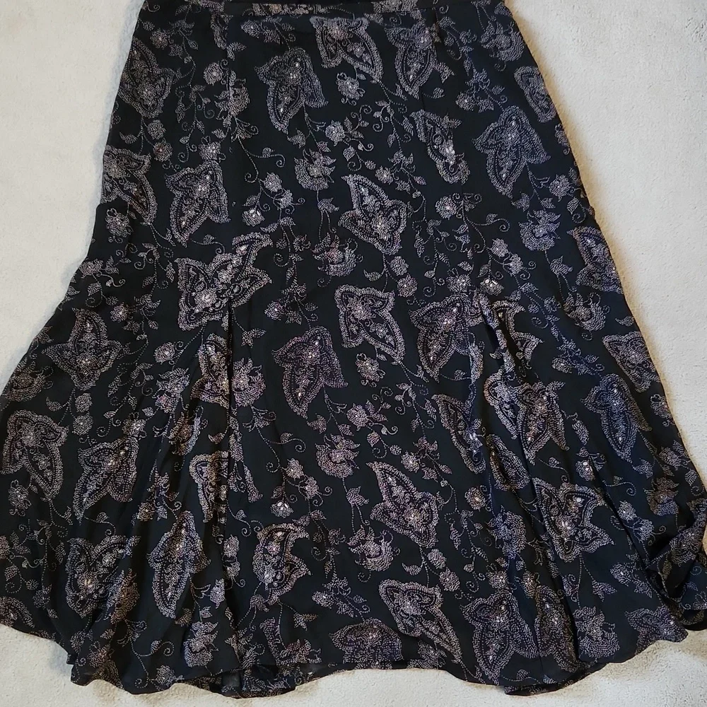 Evan Picone Side zip Black Tan Flower Dot Design Skirt- 6